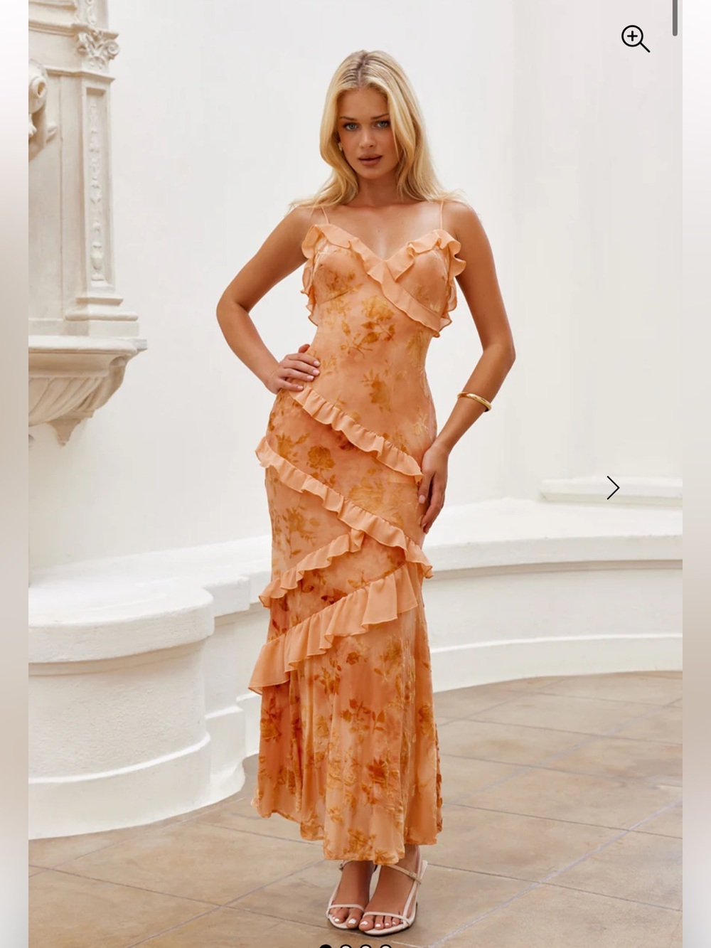 Hello Molly Peach Floral Ruffle Maxi Dress